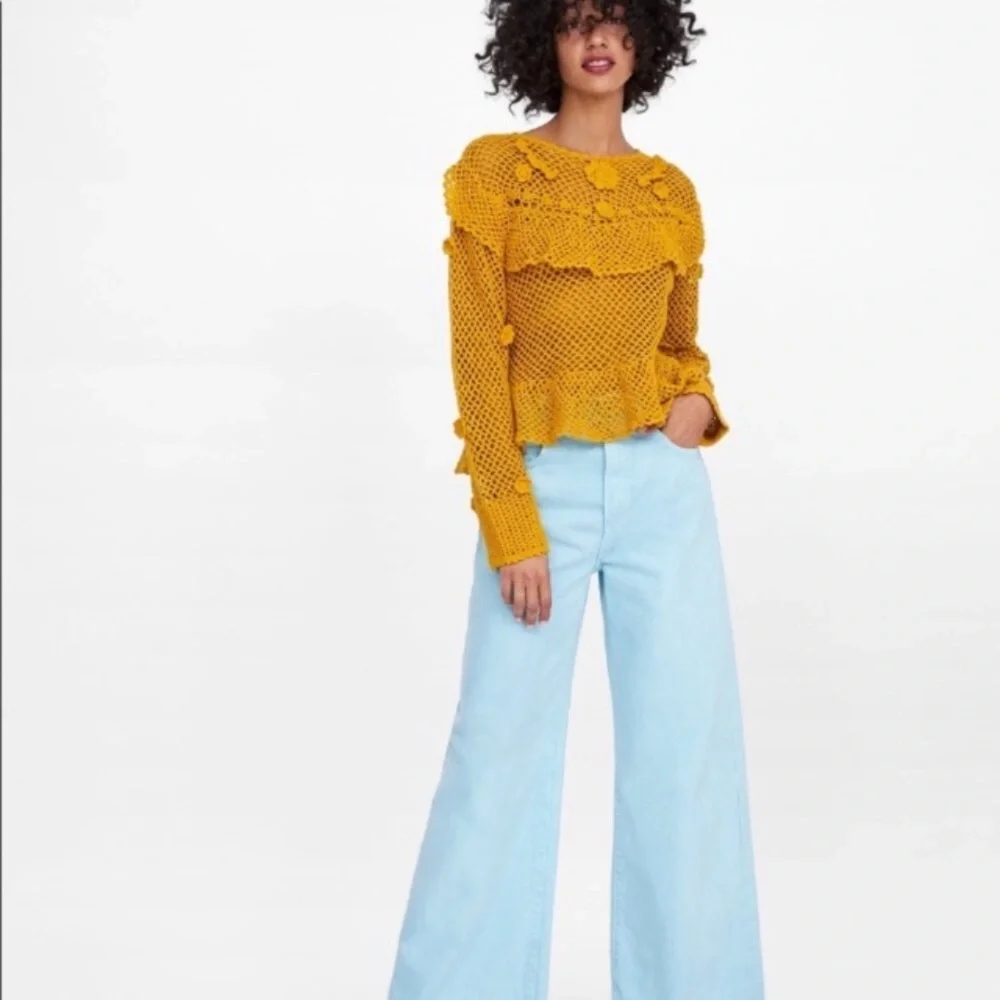 Zara Crochet Sweater with Ruffle Trim